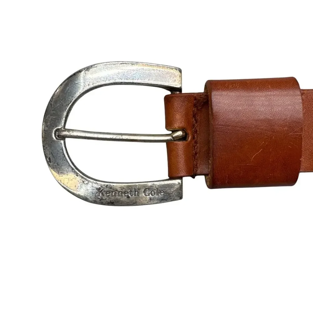 Kenneth Cole Brown Leather Silver Horseshoe Buckle Western Belt  27.5